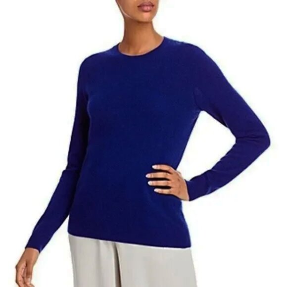 NWT $188 C by Bloomingdale's 100% Cashmere Crew Neck Sweater M River Navy - Picture 1 of 7